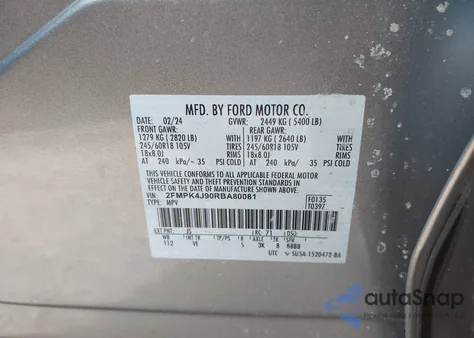 2024 Ford Edge Sel z USA, uszkodzony, nr VIN 2FMPK4J90RBA80081